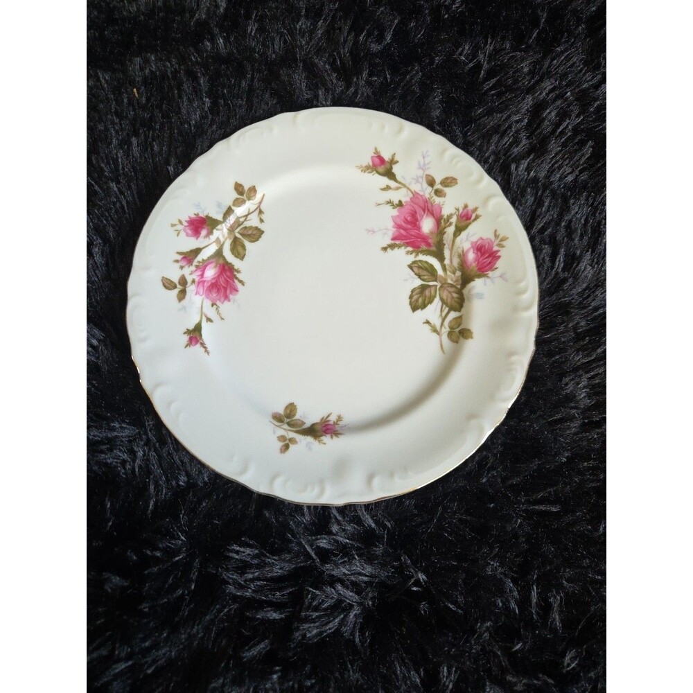 Fine China Royal Rose Bread Desert Plate 7.5" Gold Trim Vintage Replacement